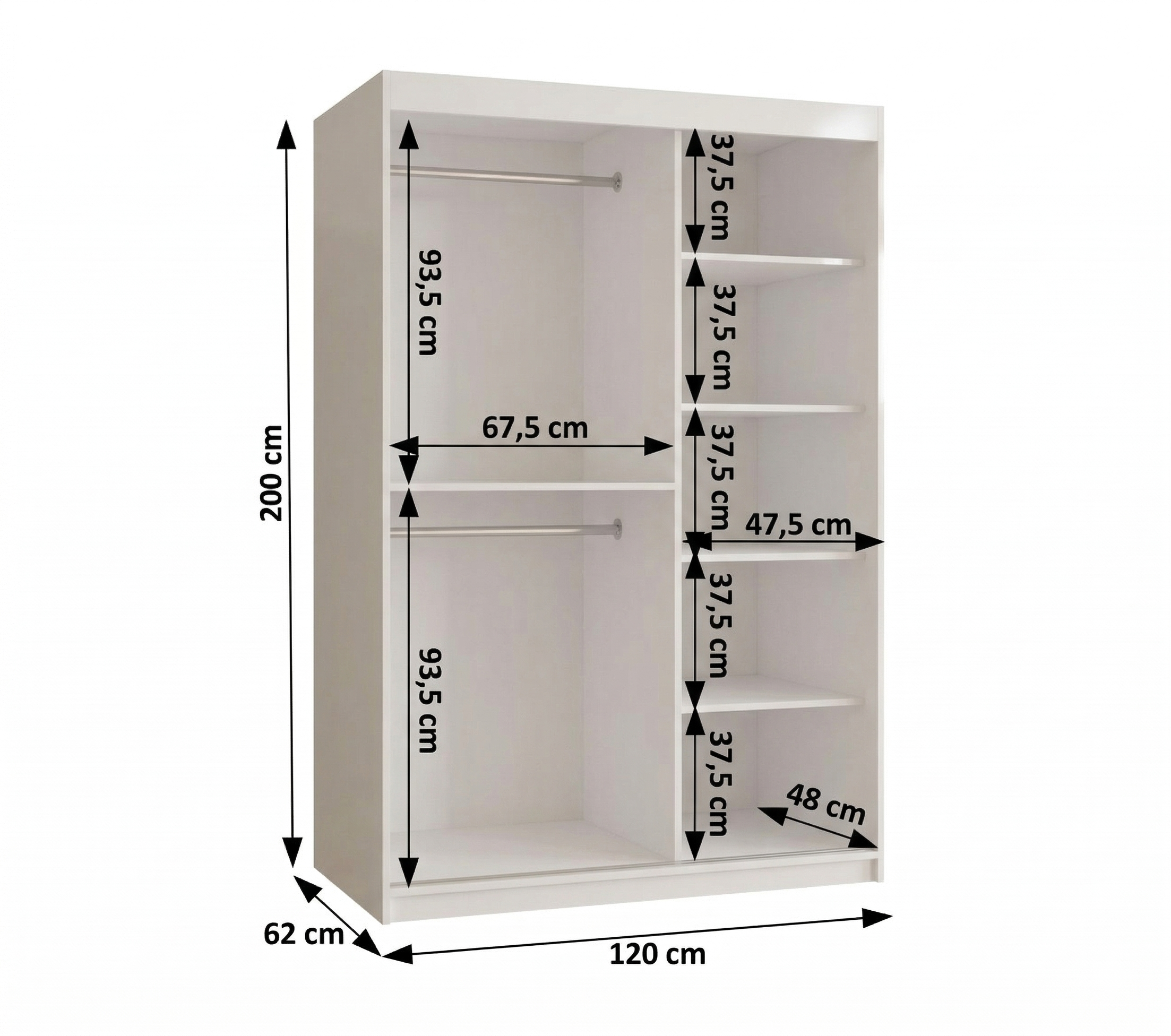 Szafa przesuwna z lustrem SIMA T3 120 x 62 x 200 biały + u. czarny - 4