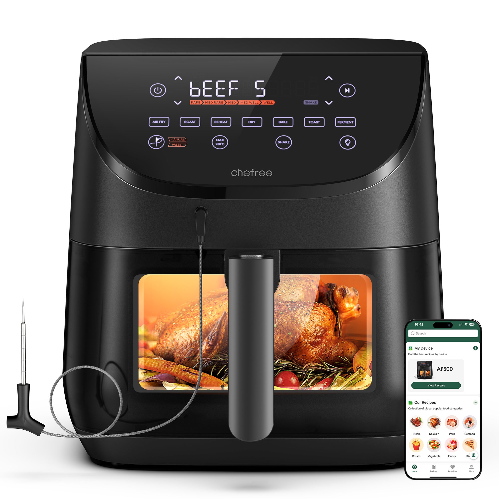 OZEANOS Friggitrice ad aria calda OT AF 35B DIGITAL, capacità 3,5L, controllo digitale, temperatura e tempo regolabili, programmi prefabbricati, cucina sana