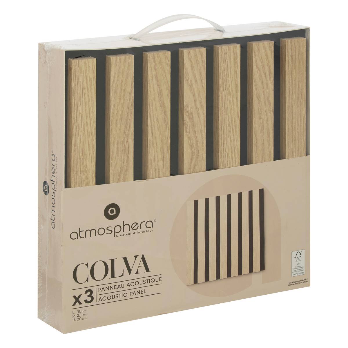 Lot de 3 panneaux décoratifs Colva beige fond noir 30x30cm - Atmosphera créateur d'intérieur - 3