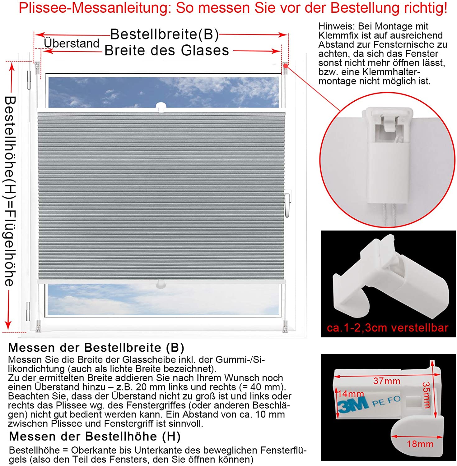 WOLTU Store plissé nid d'abeille, sans perçage avec Porte-Pince, Store plissé antisolaire, 120x130cm, Blanc+Gris - 3