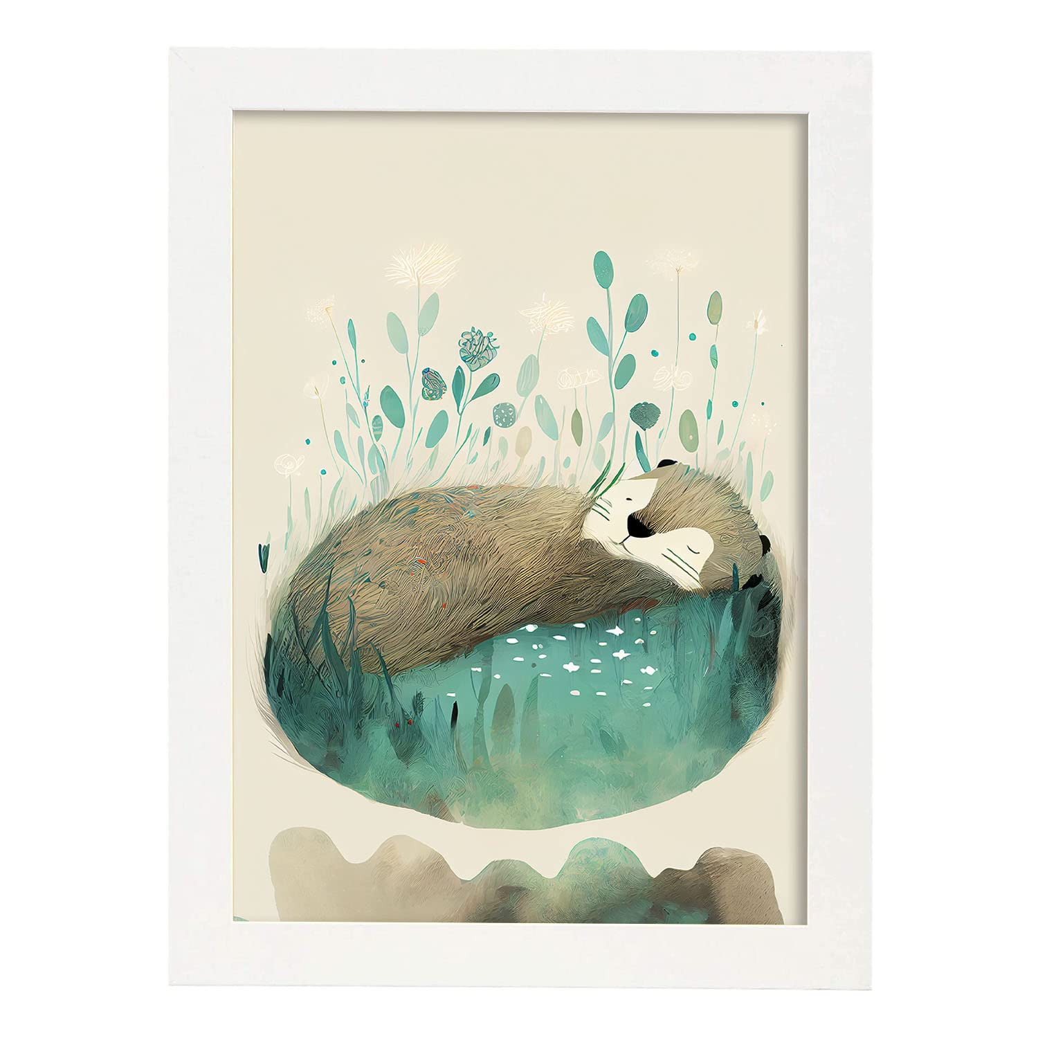 Nacnic poster de nutria en estilo precisionismo ilustraciones infantiles a todo color de animalitos durmiendo a3 marcos blanco