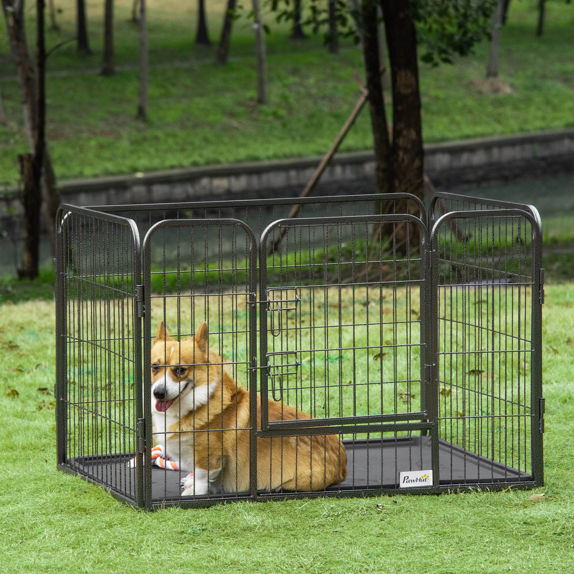 Parque para mascotas rectangular 4 paneles PawHut 109x74x71cm gris - 2