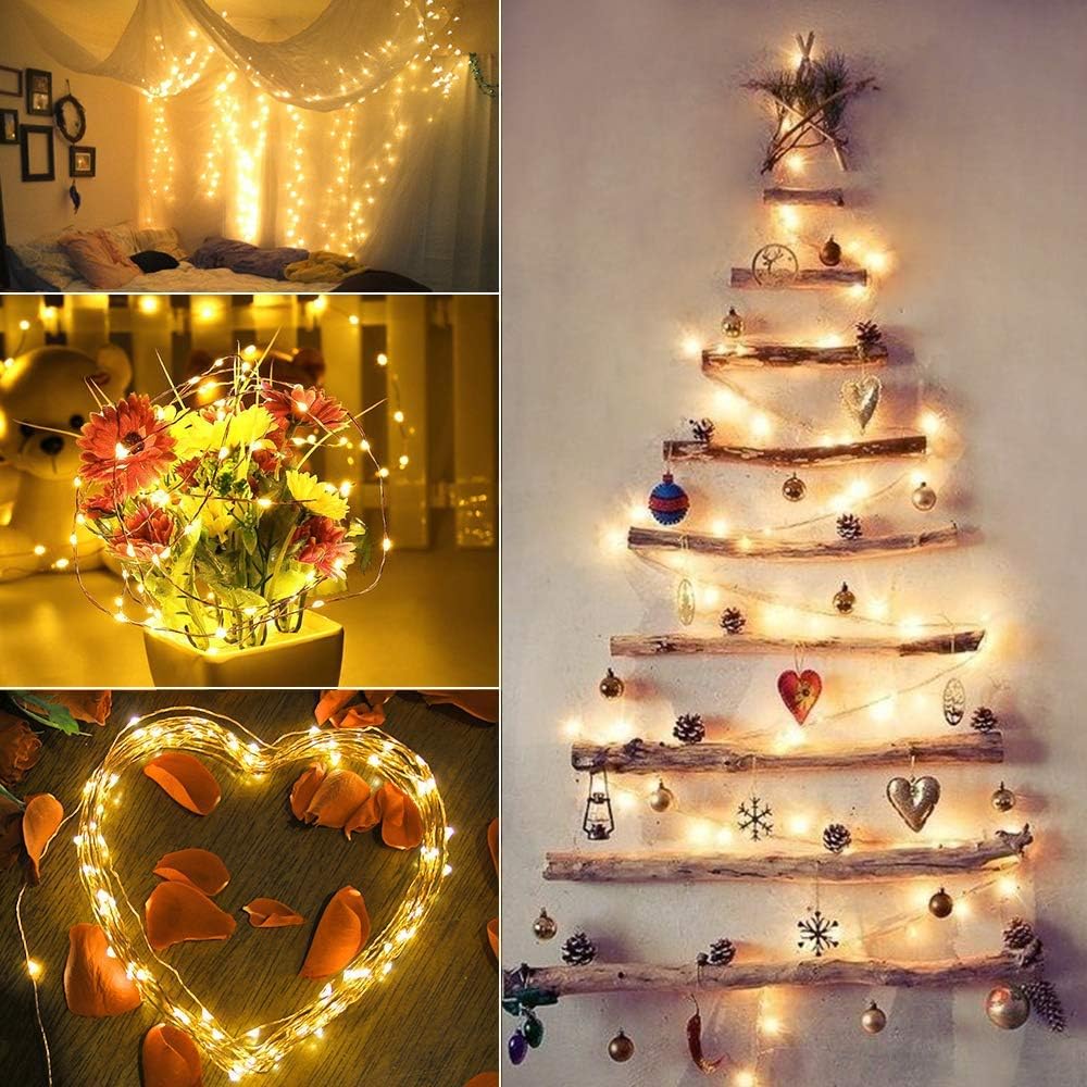 [2 pièces] Chaîne lumineuse solaire à l'extérieur, 12M 100 LED chaîne lumineuse extérieure en fil solaire blanc chaud étanche 8 modes - 4