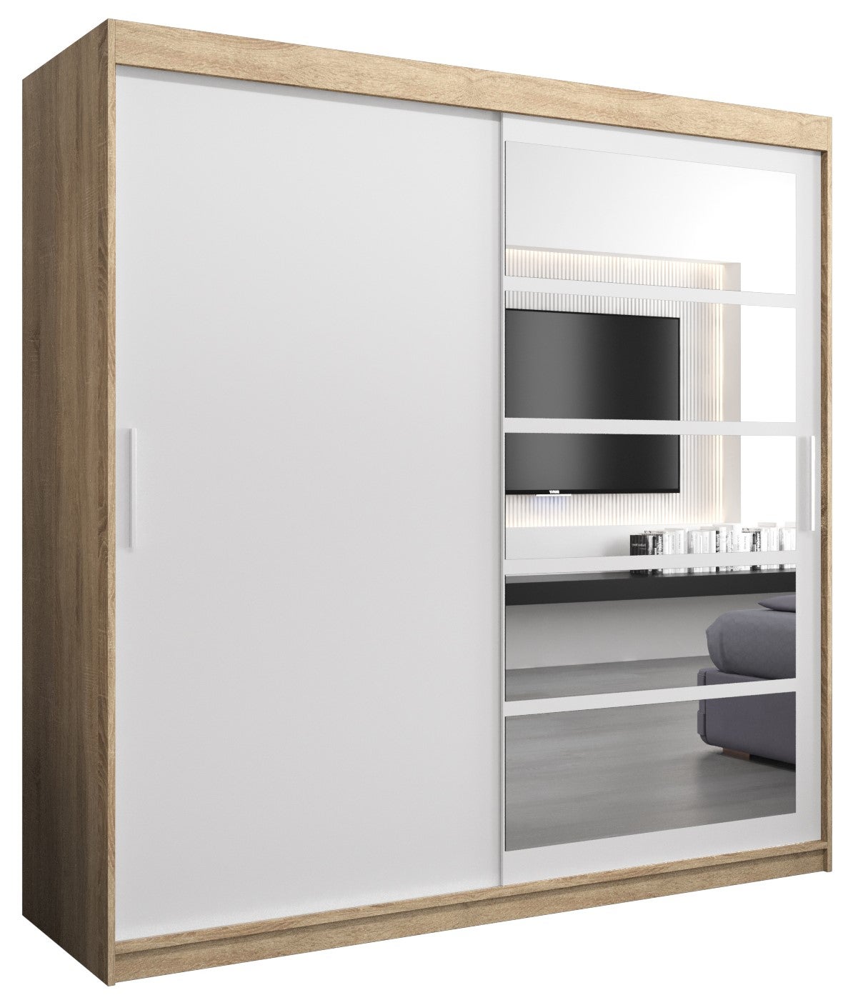 Szafa przesuwna garderoba ROMA 1 200 x 62 x 200 cm Sonoma + Biały - Abiks Meble