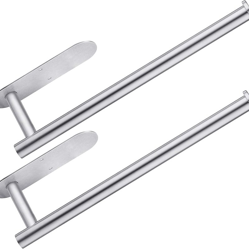 Opakowanie 2 szt. uchwytów na chusteczki ze stali nierdzewnej, 33,5 cm, montowanych na ścianie, z samoprzylepną taśmą (srebrną).