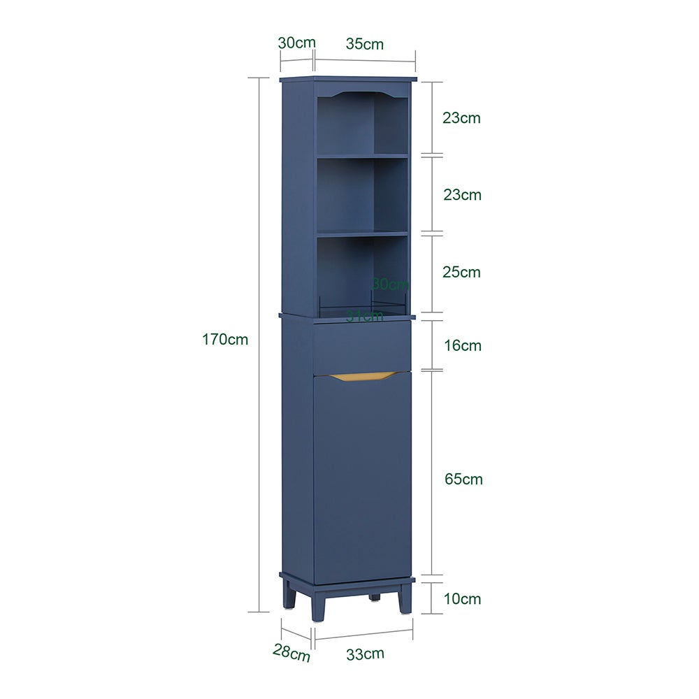 Armario Alto para Baño Columna de Baño Estanterías de Baño con 3 Estantes 1 Puerta y 1 Cajón 35 x 30 x 170 cm BZR112-B SoBuy ES - 3