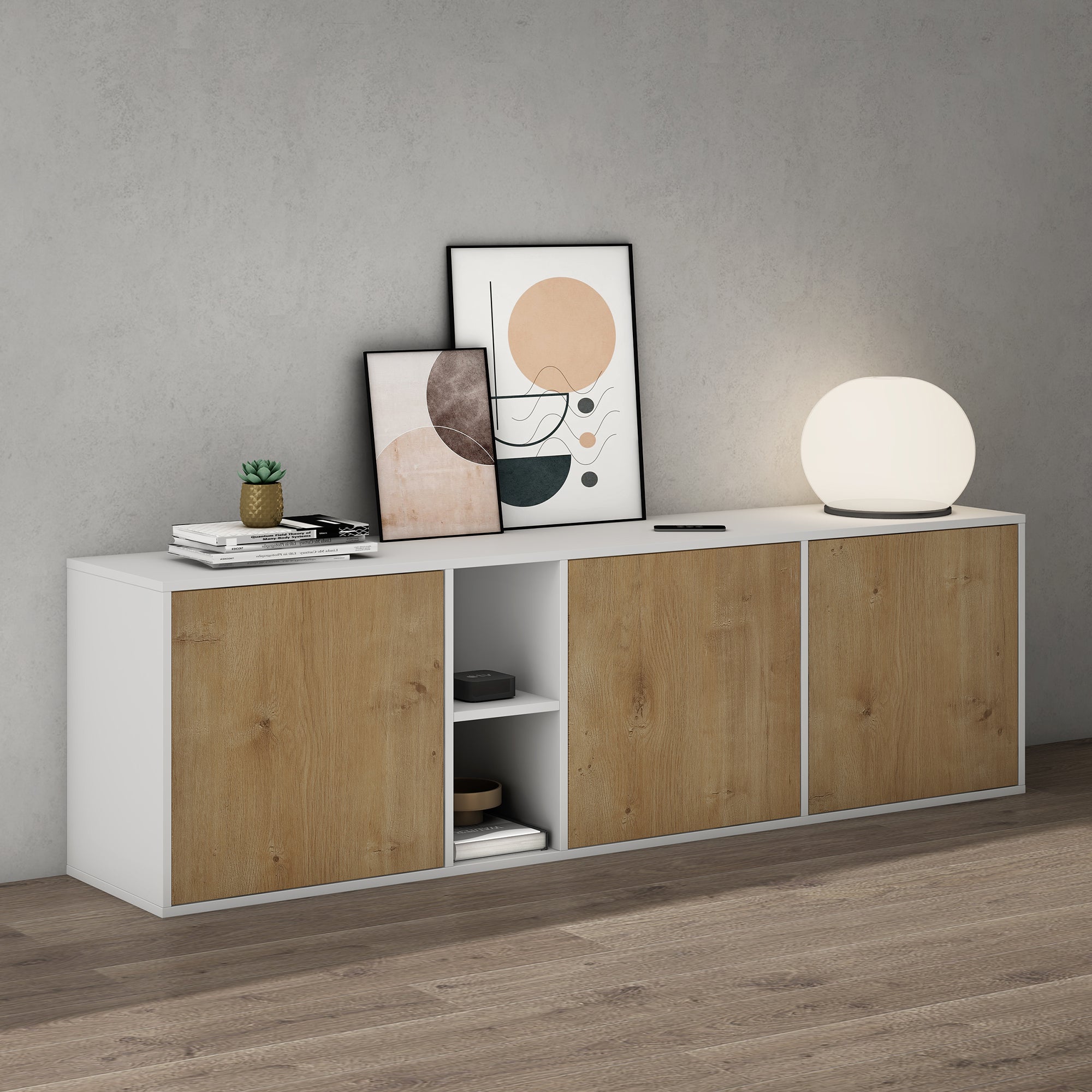 Mai & Mai Meuble Rangement 4 Portes 4 Compartiments - Buffet Blanc Mat 76x36.4x74 Cm SR04