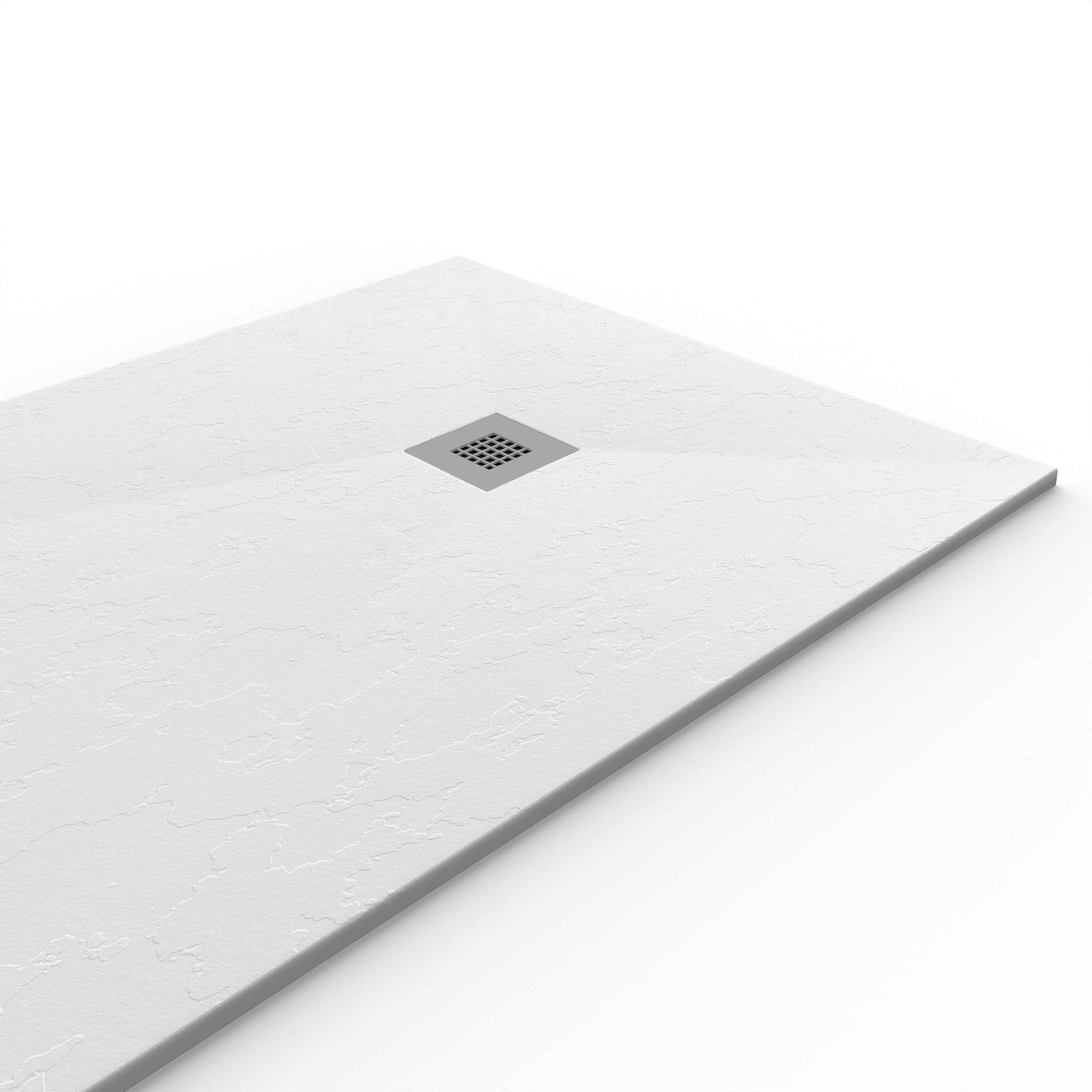 NEBADOON | Plato Ducha de Resina Modelo Roma - Textura Pizarra Antideslizante – Blanco (RAL 9003) 70x70cm – Incluye Válvula Desagüe y Rejilla - 3