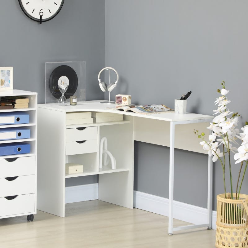 Coleshome Bureau à 6 Tiroirs, 100 x 48 cm Petite Bureaux avec Espace de Rangement, Bureaux Informatique Réversible avec Crochet pour Casque d'écoute pour Le Bureau à Domicile, Blanc Coleshome Bureau à 6 Tiroirs, 100 x 48 cm Petite Bureaux avec Espace de Rangement, Bureaux Informatique Réversible avec Crochet pour Casque d'écoute pour Le Bureau à Domicile, Blanc
