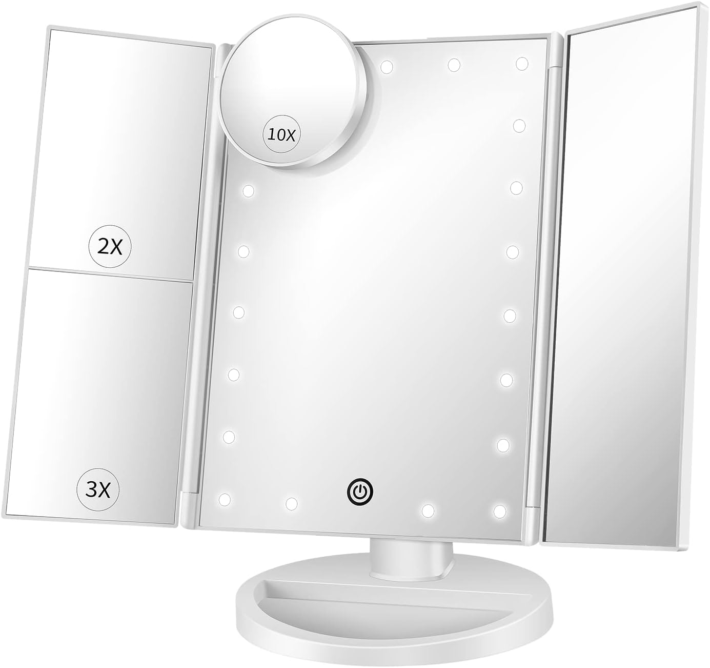 Miroir De Maquillage Avec Lumières LED 3 Couleurs | Grossissement X1 Et X5 | Pliable Et Rechargeable 2400mAh