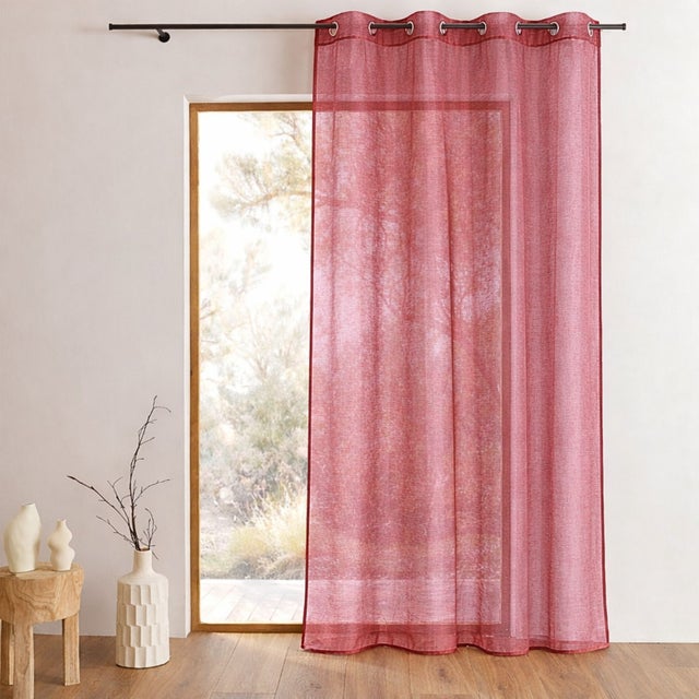 Voilage organza à fines rayures horizontales - Rouge Orangé - 140x240 cm - Polyester
