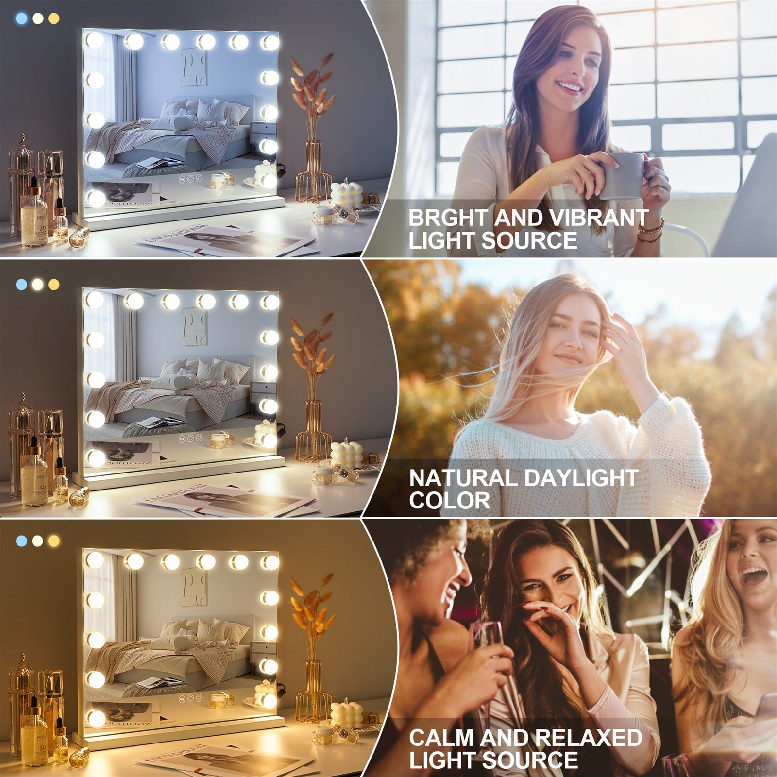 Specchio da trucco Hollywood illuminazione LED da parete - 50 x 40 cm - 4