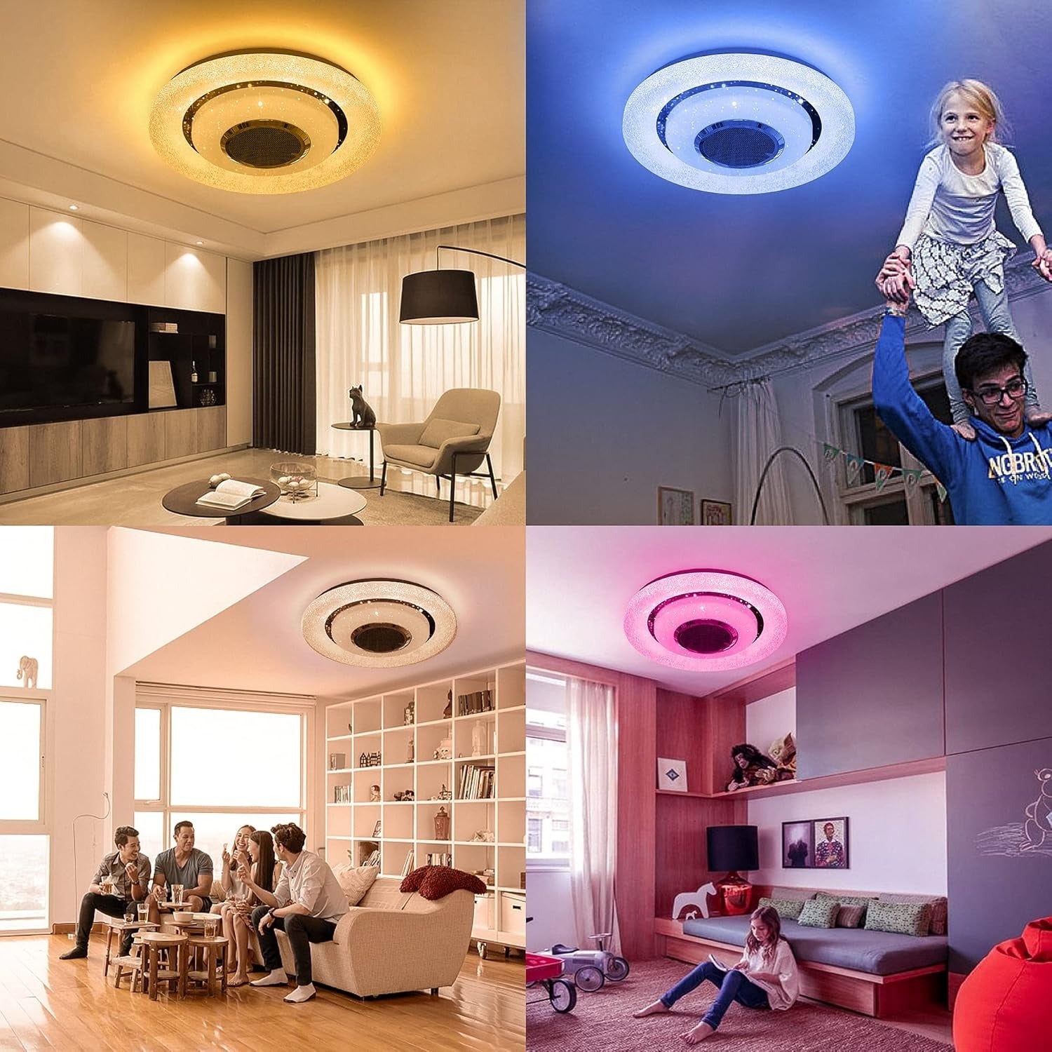 Plafoniera a LED con luce dimmerabile e altoparlante Bluetooth, plafoniera con cambio colore 24WRGB con telecomando e controllo APP - 6