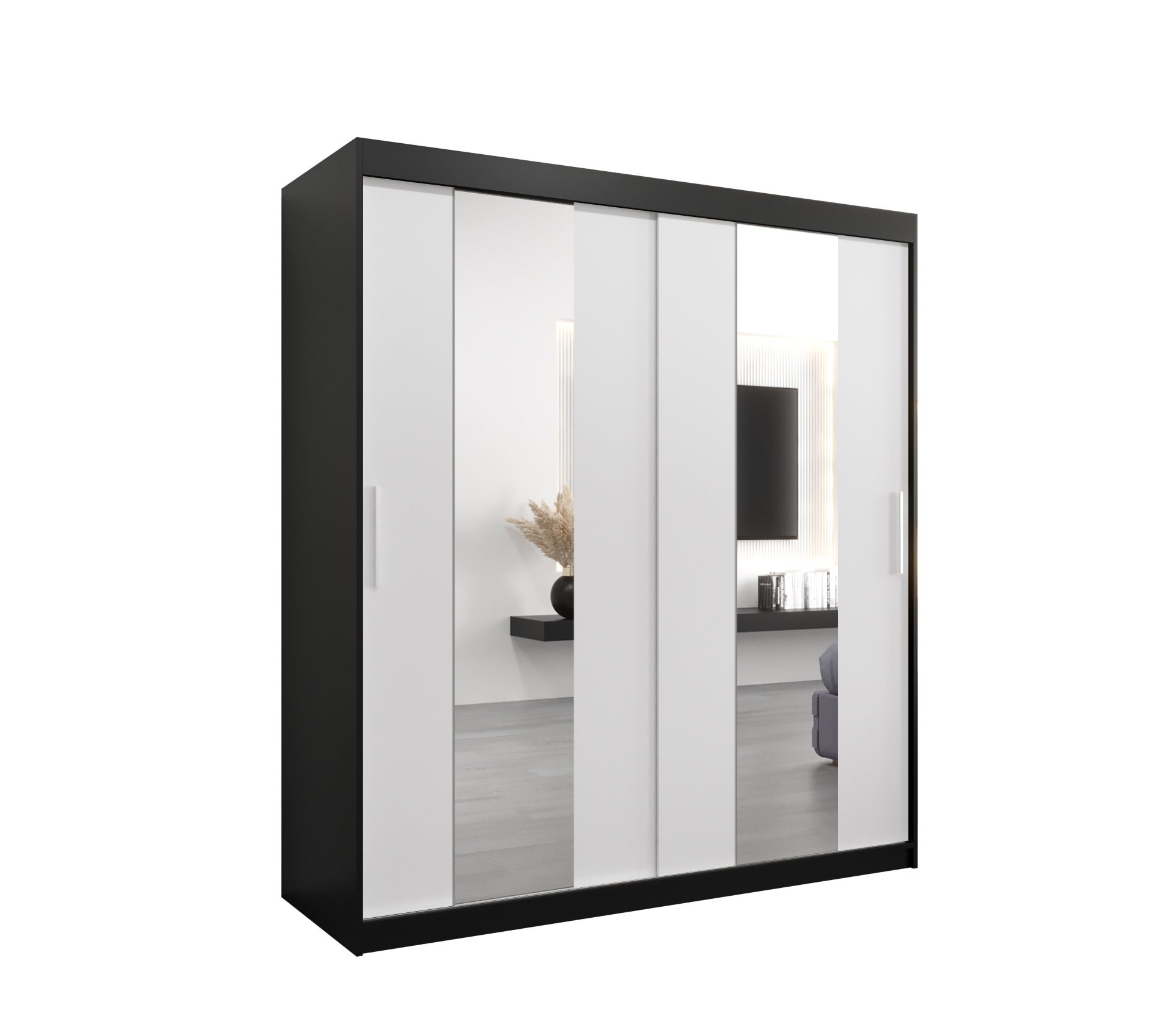 Szafa przesuwna garderoba POLE 180 x 62 x 200 cm Czarny + Biały - Abiks Meble