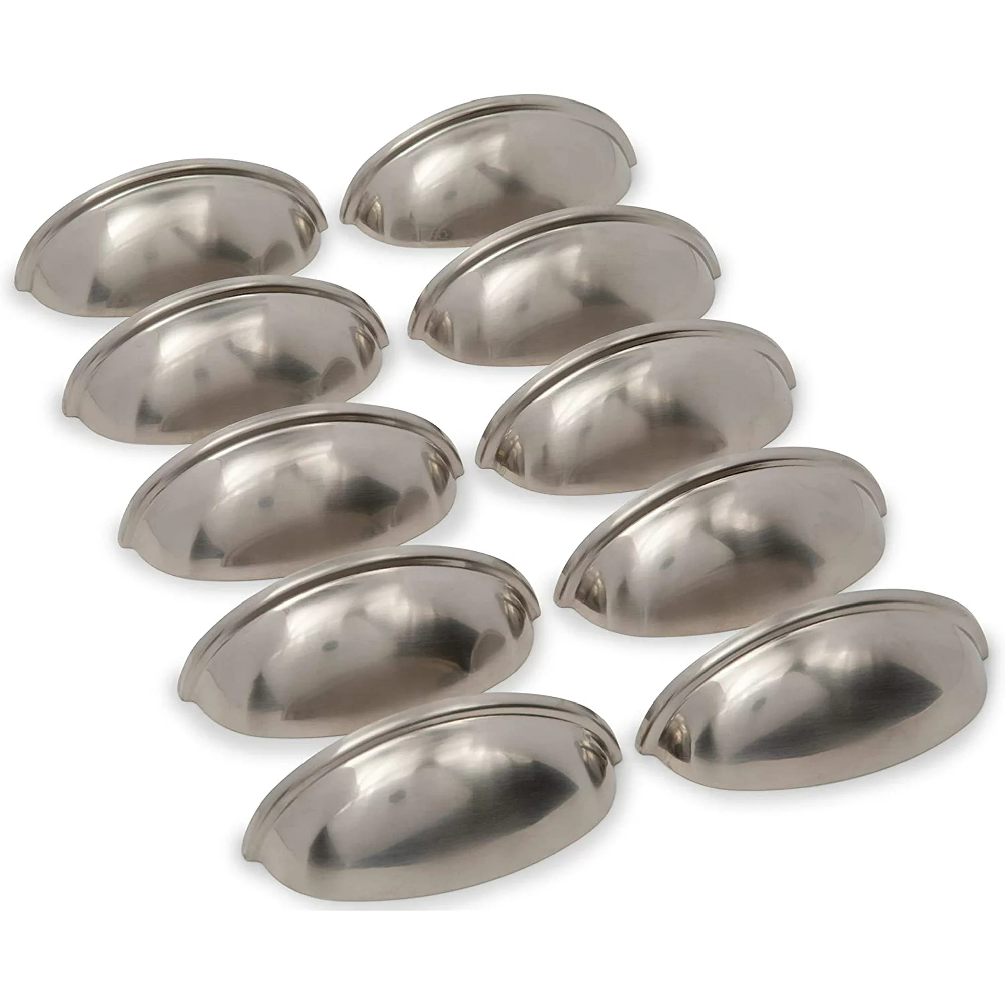 Zestaw 10 uchwytów muszlowych z satynowego niklu (80 x 23 x 30 mm) - Nowoczesna i elegancka kolekcja okuć meblowych