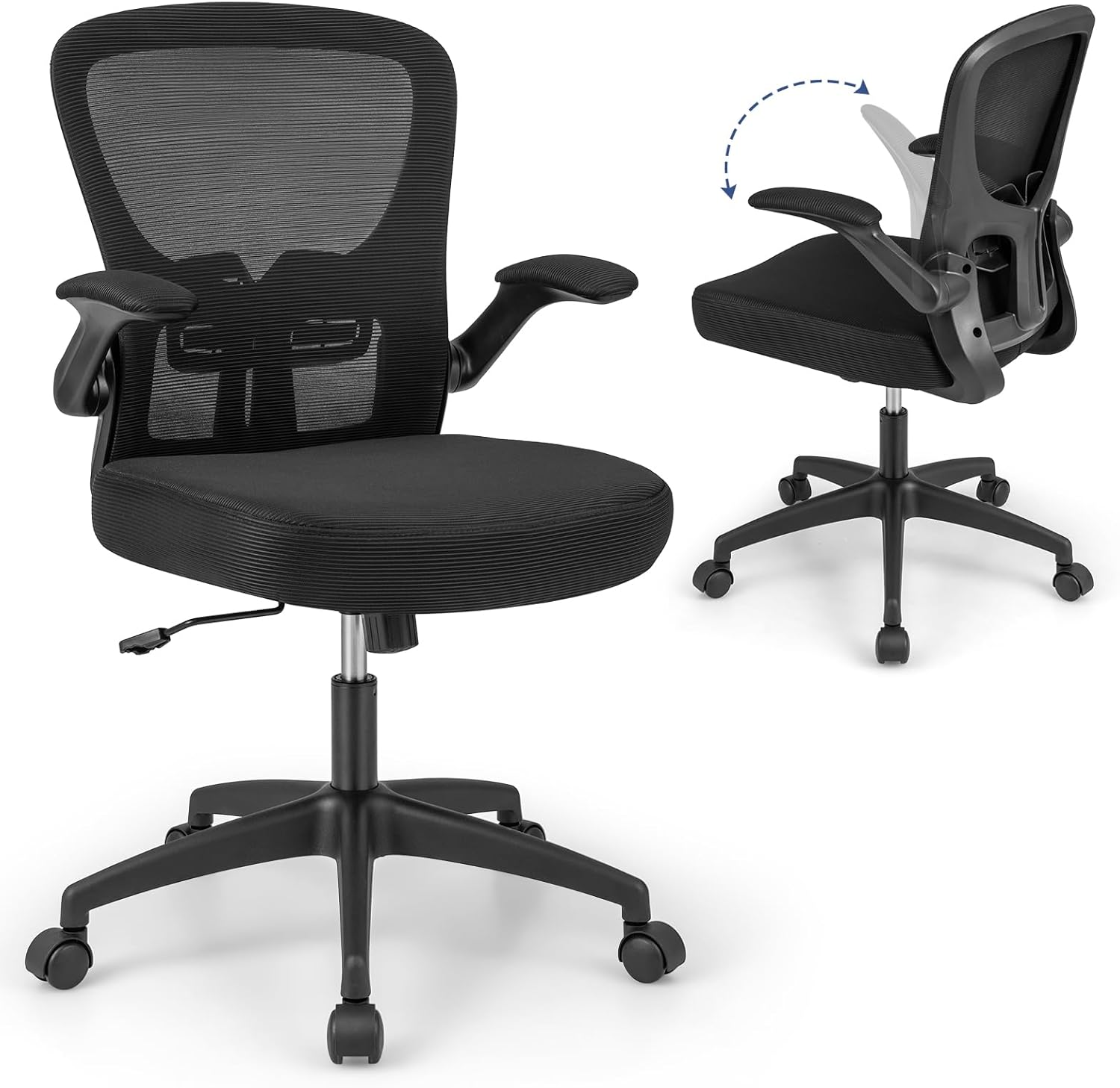 Sedia Ergonomica In Rete Da Ufficio Con Supporto Lombare Regolabile E Braccioli Ribaltabili A 90°