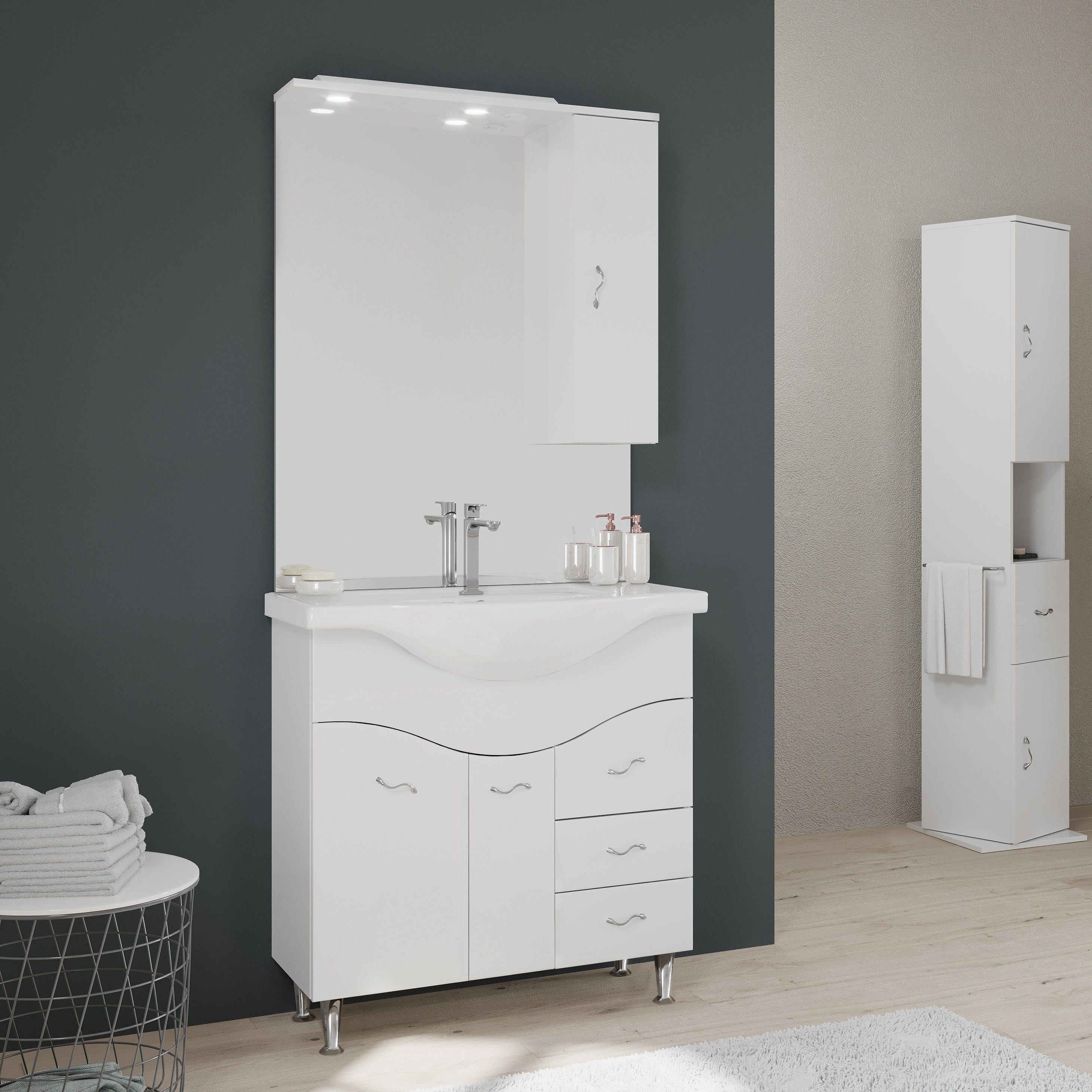 Meuble salle de bain avec miroir et éclairage - Leroy Merlin Meuble salle de bain avec miroir et éclairage - Leroy Merlin