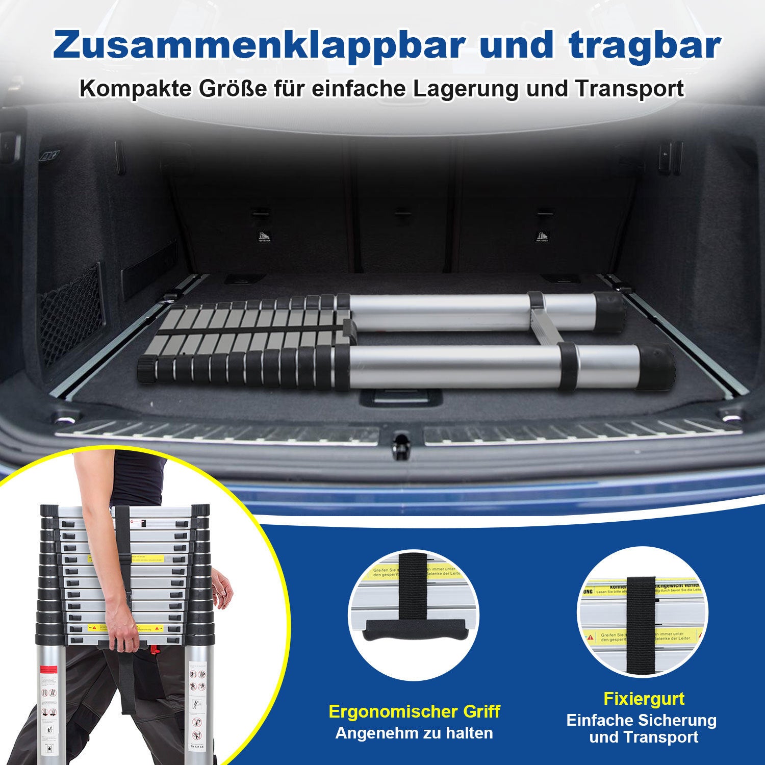 Escabeau echelle telescopique Premium 5m aluminium, antidérapante, multifonction - 4