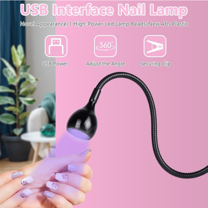 Lâmpada UV para unhas de gel, lâmpada LED tipo pescoço de ganso, luz de cura flash, luz UV para unhas de gel - 3W, preta - 6