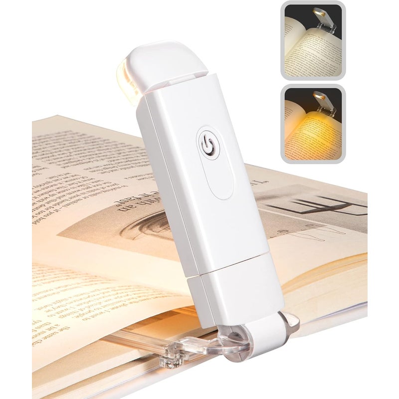 Lampka do czytania książek, bursztynowa i ciepła biała dioda LED z klipsem, ładowana przez USB, 4-stopniowa regulacja jasności, dla dzieci (biała)