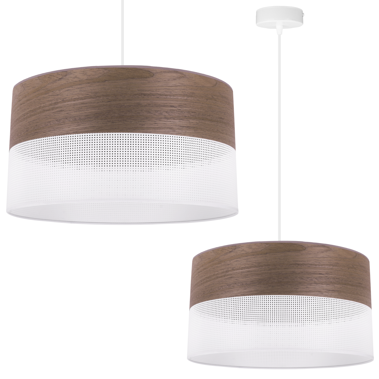 Lampa sufitowa wisząca Wood biały fornir 1xE27 abażur 40cm orzech Light Home LH