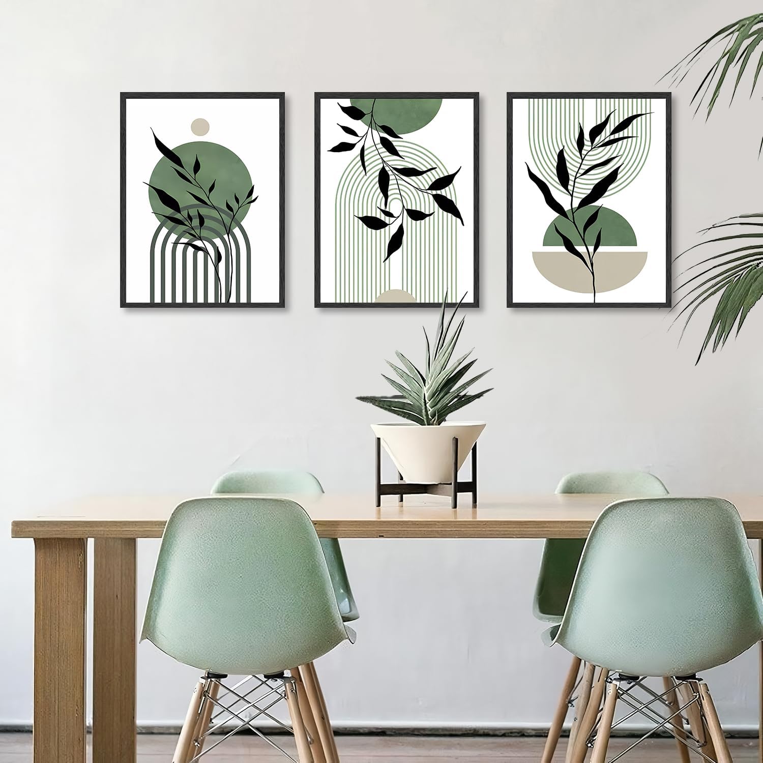 Art Mural Boho Vert Sauge, Tableau Décoration Murale Minimaliste Abstraite Géométrique Botanique,30x40 cm Sans Cadre, Lot de 3 - 5