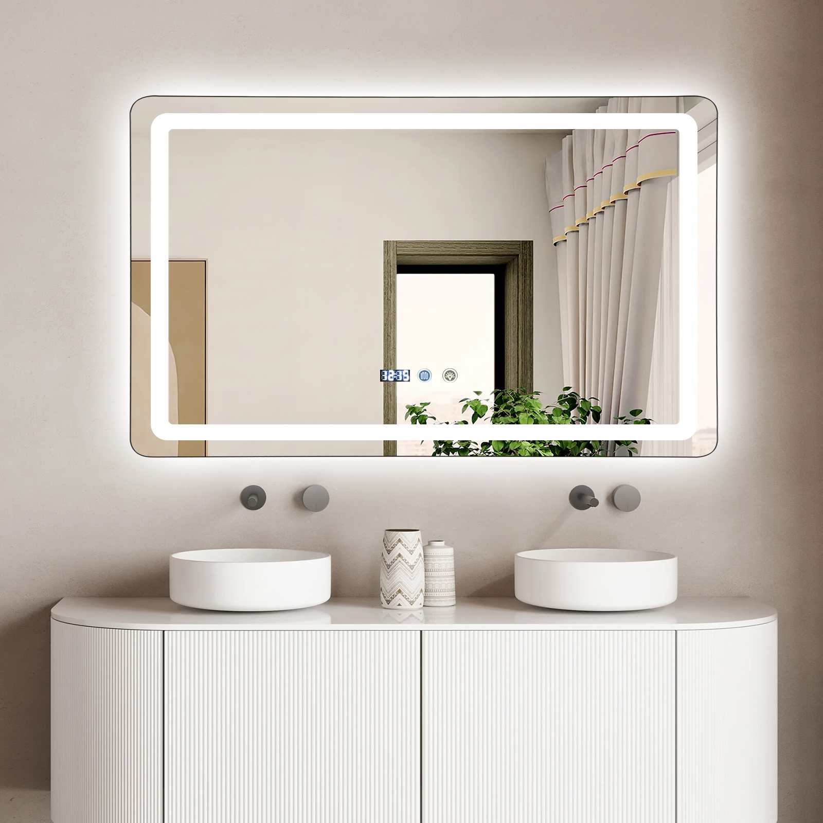 LUSTRO LED łazienkowe 120x60cm trójkolorowe oświetlenie 0-100% regulacja jasności pamięć ustawień szkło hartowane HD nowoczesne design