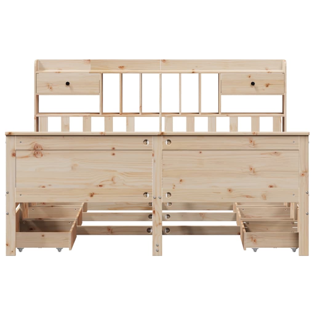 Lit bibliothèque sans matelas en bois massif de pin, pour la chambre, 180 × 200 cm - 4