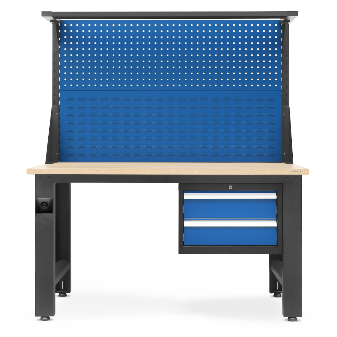 Etabli avec Panneau perforé pour Outils 2 tiroirs 170 cm x 150 cm 75 cm Anthracite-Bleu - 2
