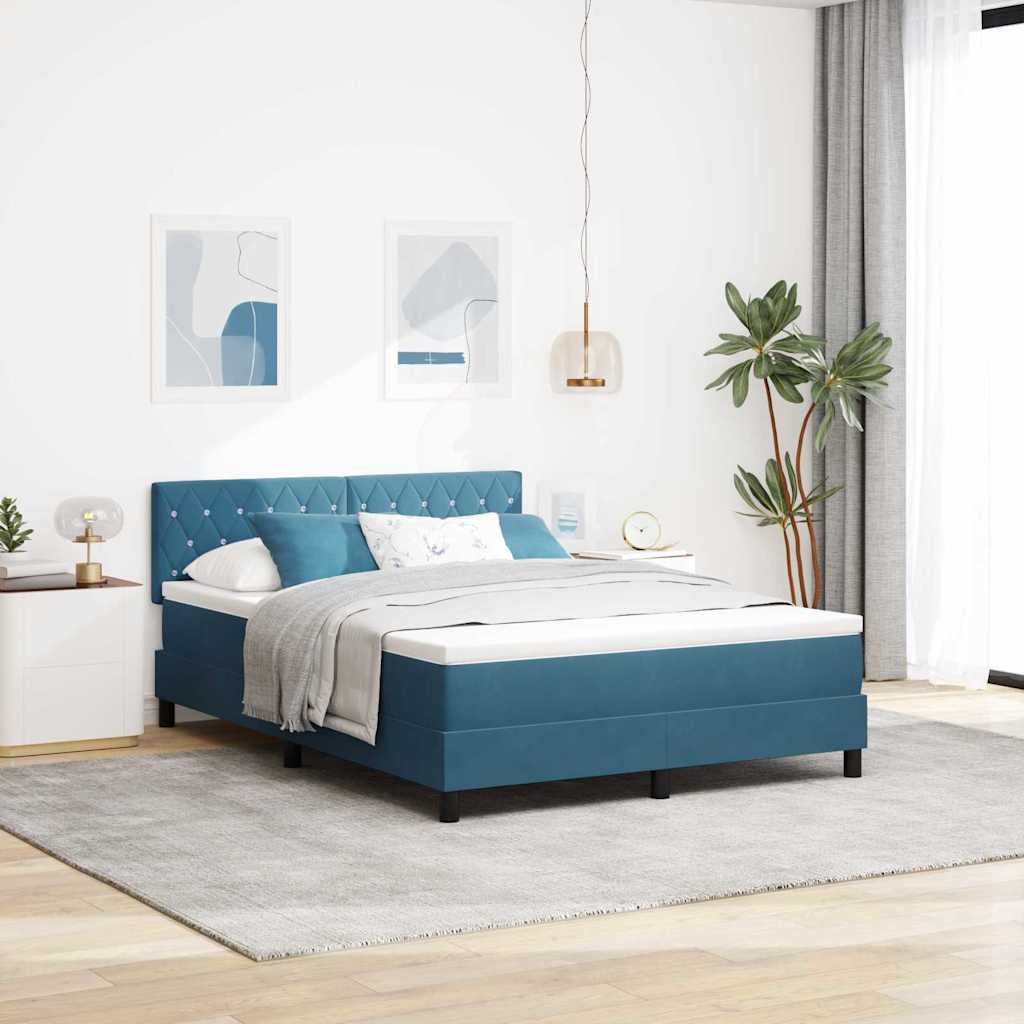 Cama Box Spring LED Azul Oscuro 160 x 200 cm Terciopelo | Leroy Merlin