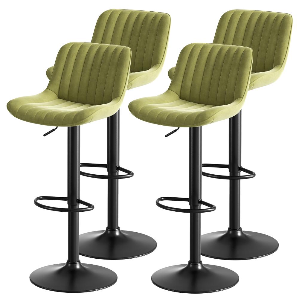 Taburetes de bar giratorios verdes de terciopelo, juego de 4 – regulables en altura, ergonómicos, con giro de 360°, para comedor y cocina