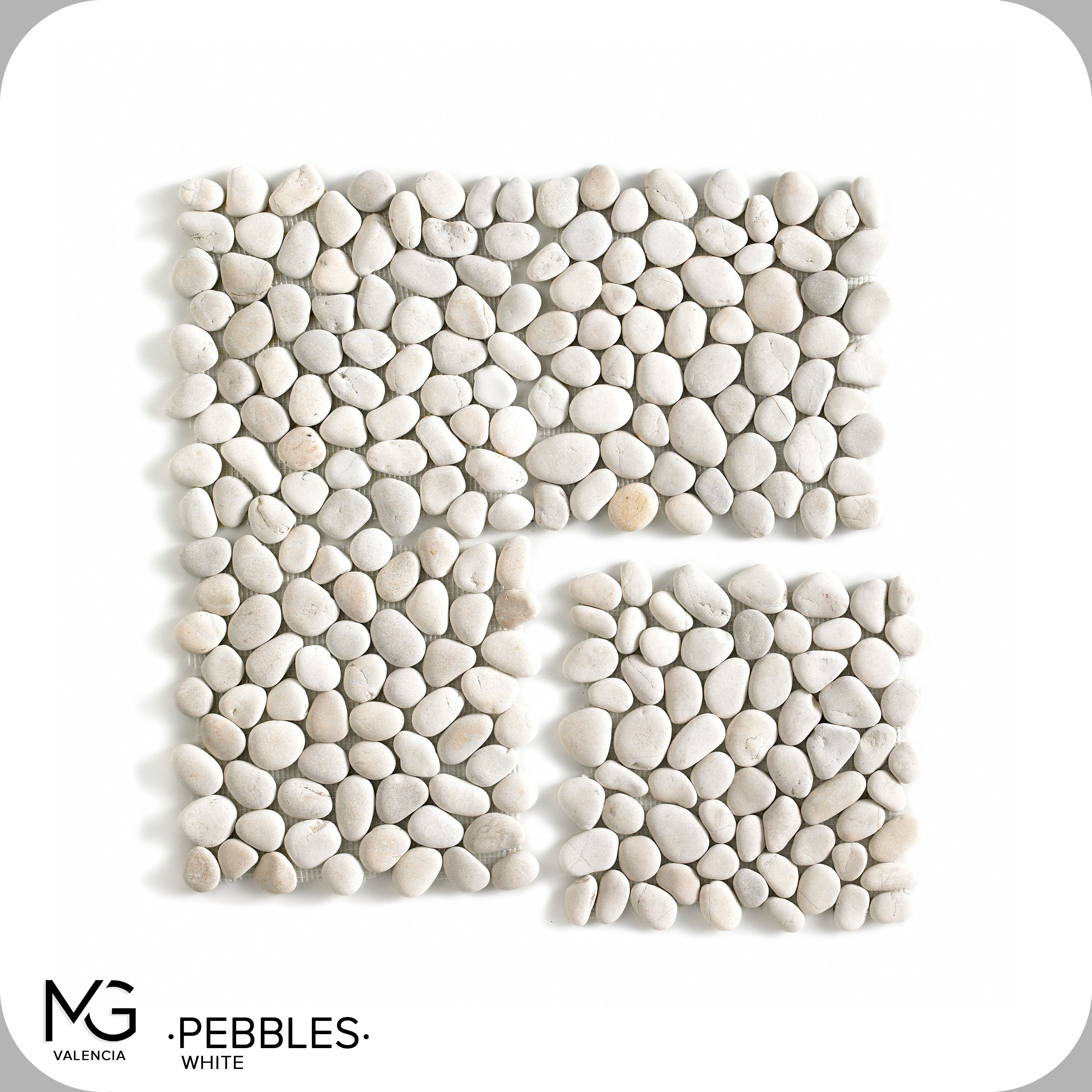 Mosaïque de galets de mer naturels 30x30cm | PEBBLES WHITE | (Boîte de 11 mailles = 1m2) - 2