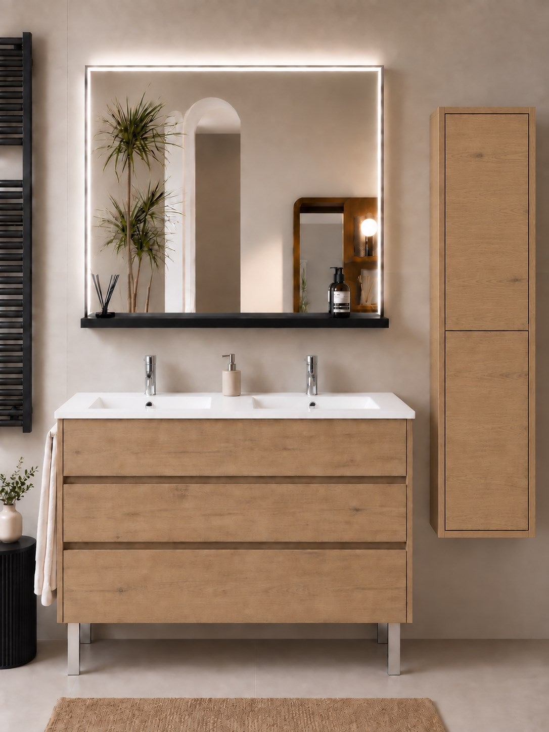 Mobilier de baie cu lavoar ORIGENBATH IMPERIA fără oglindă 120x45 cm dublu estepa cu coloană
