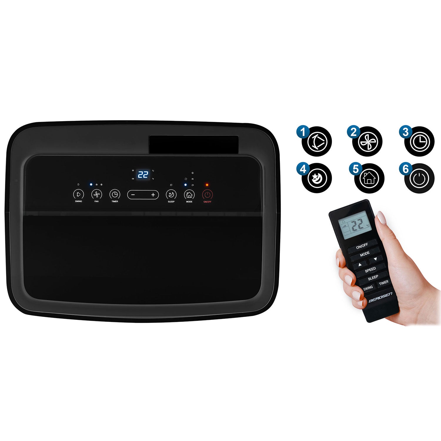 Klimatyzator przenośny z funkcją grzania Berdsen BD-581 4kW osuszacz 34l/24h WiFi czarny - 4