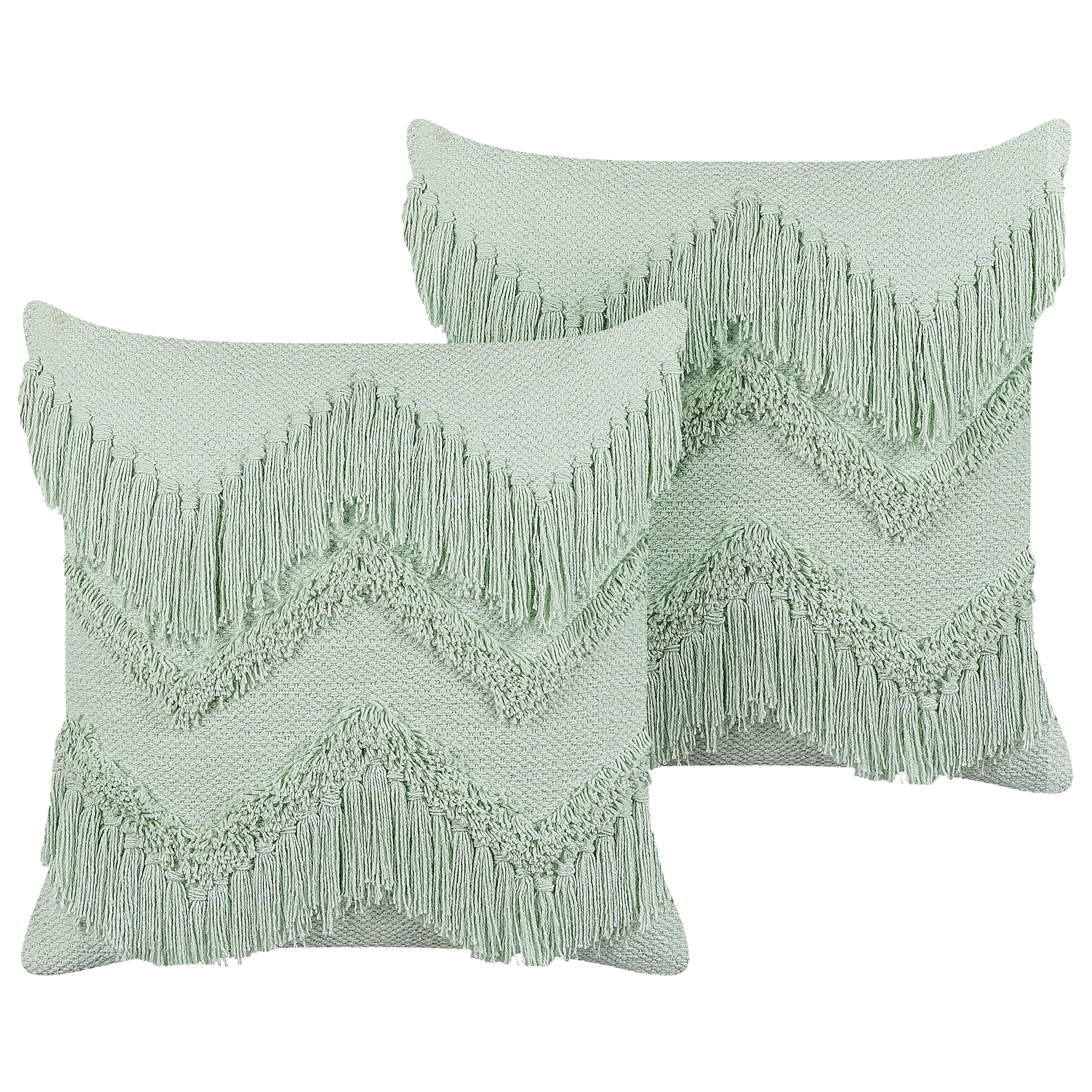 Beliani conjunto de 2 cojines decorativos bacopa algodón 45 x 45 cm verde patrón chevrón