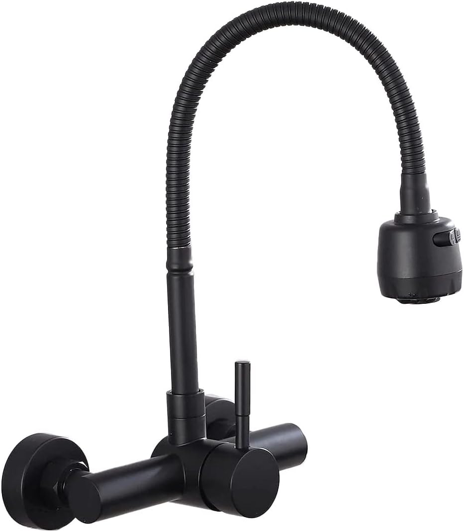 304 stal nierdzewna ścienna bateria kuchenna, 360° obrotowy kran kuchenny z elastycznym wężem - czarny