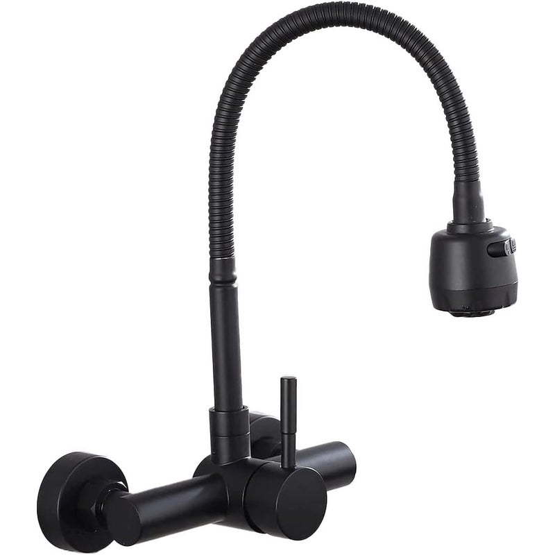 304 stal nierdzewna ścienna bateria kuchenna, 360° obrotowy kran kuchenny z elastycznym wężem - czarny