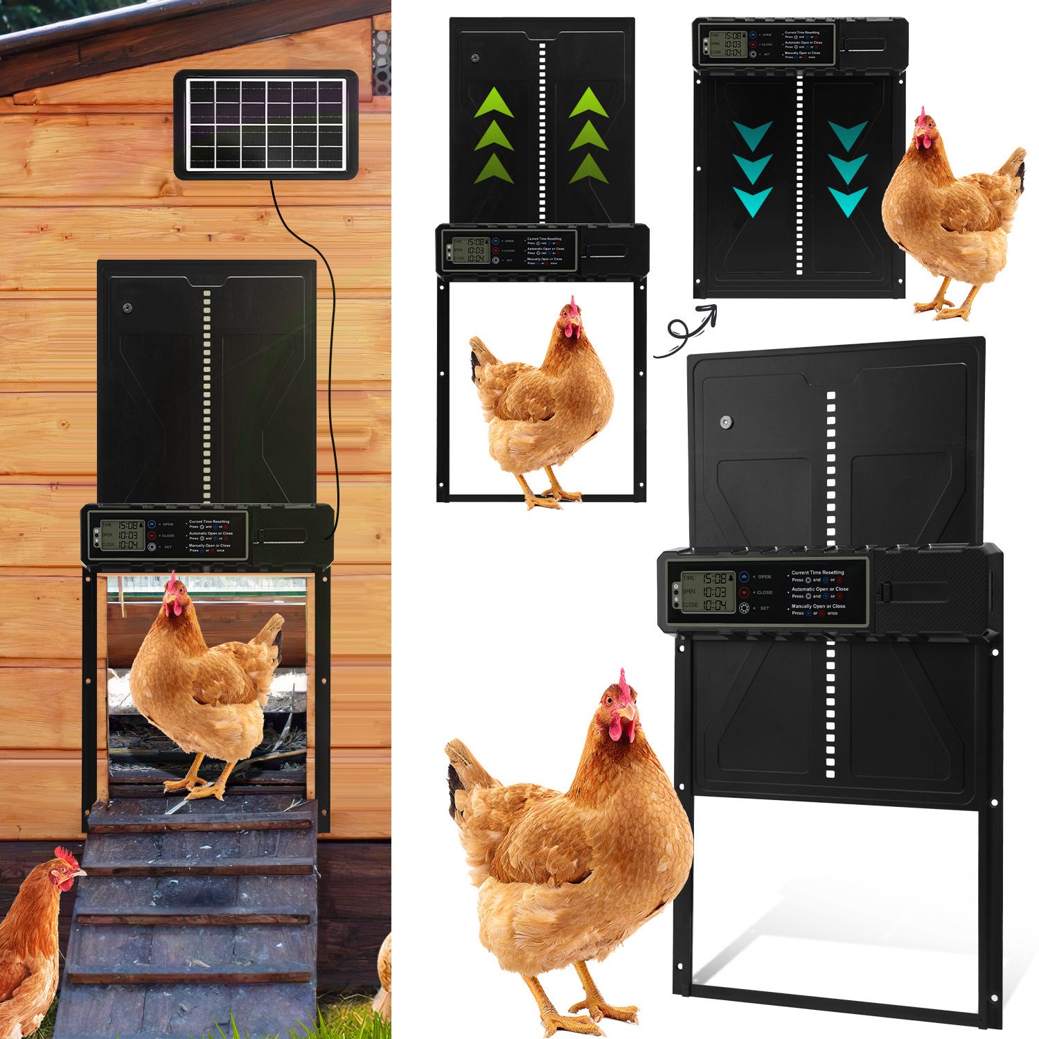 Okkobi Porte Automatique Poulailler Solaire - Ecran LCD - Télécommande, capteur de lumière et minuterie - Sécurité et tranquillité d'esprit : Fonction Anti-pincement - Protection 5 Ans - Marron Okkobi Porte Automatique Poulailler Solaire - Ecran LCD - Télécommande, capteur de lumière et minuterie - Sécurité et tranquillité d'esprit : Fonction Anti-pincement - Protection 5 Ans - Marron