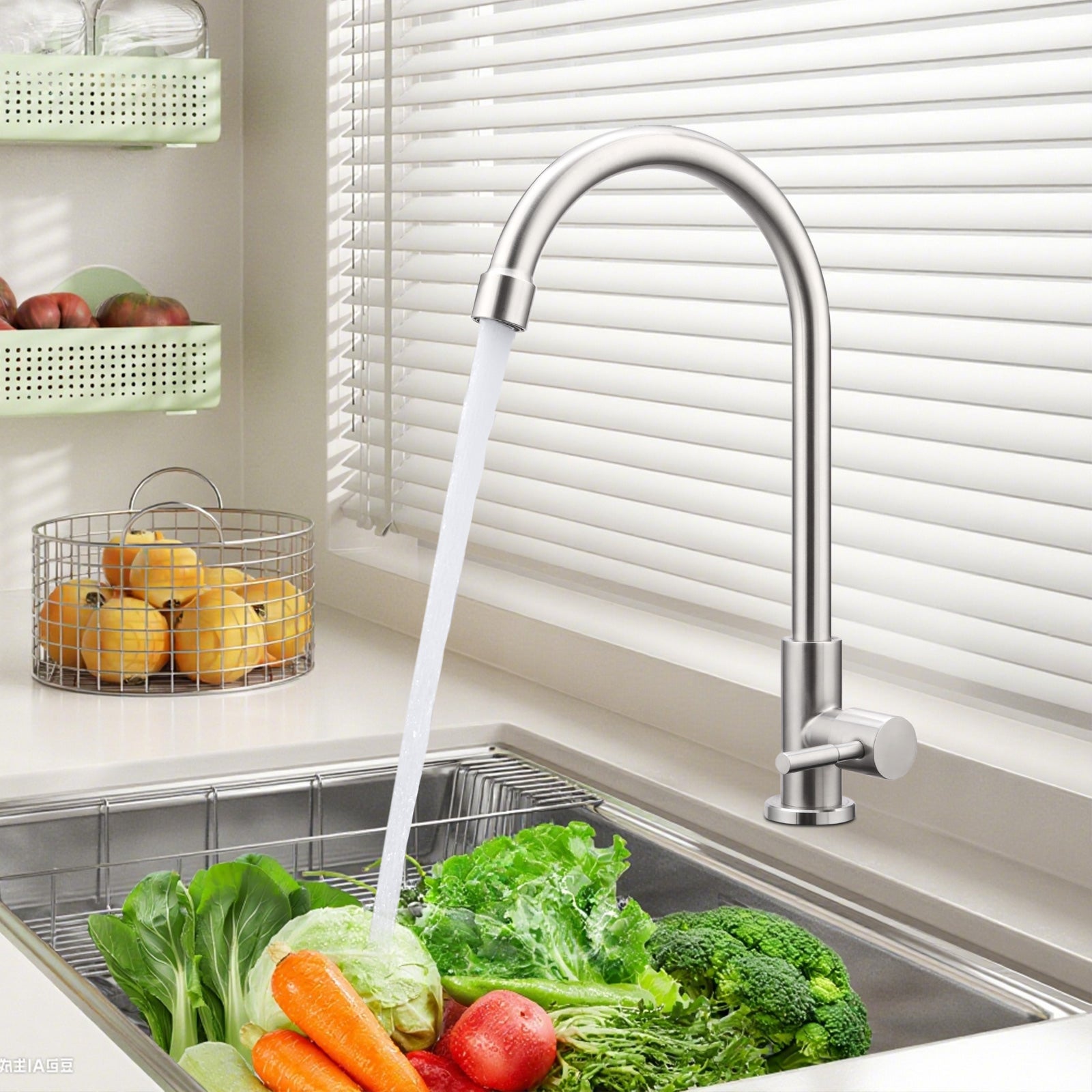 LOVHAUS Bateria zimnej wody, bateria kuchenna, obrotowa w zakresie 360° bateria zimnej wody ze stali nierdzewnej z wykończeniem szczotkowanym