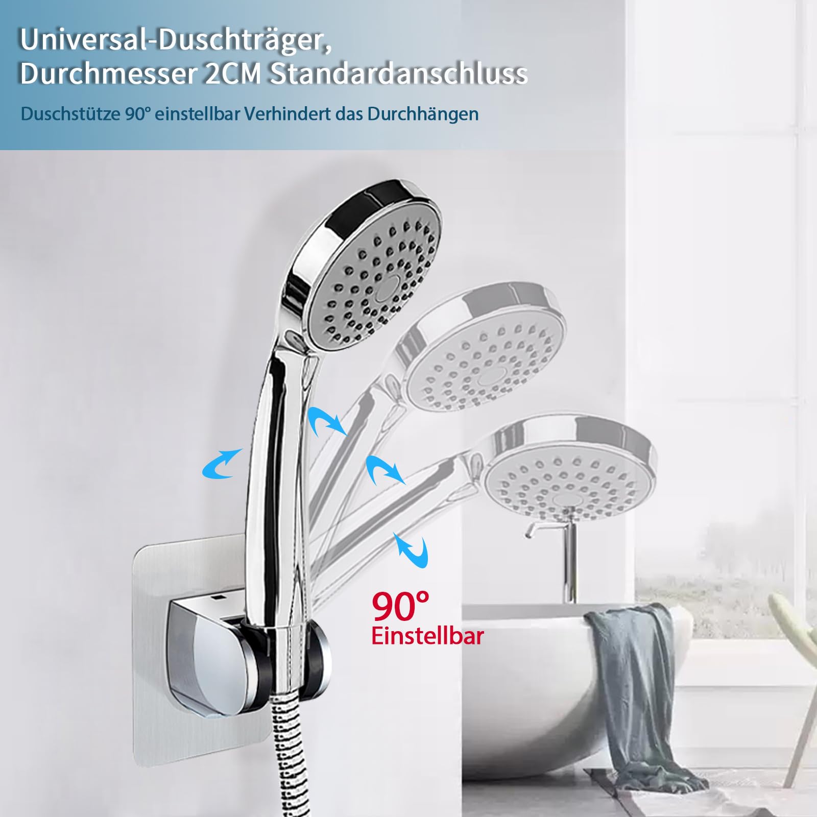 Support de douche à main, sans perçage, support de pomme de douche adhésif, support de pomme de douche réglable pour douchette à main de salle de bain - 3