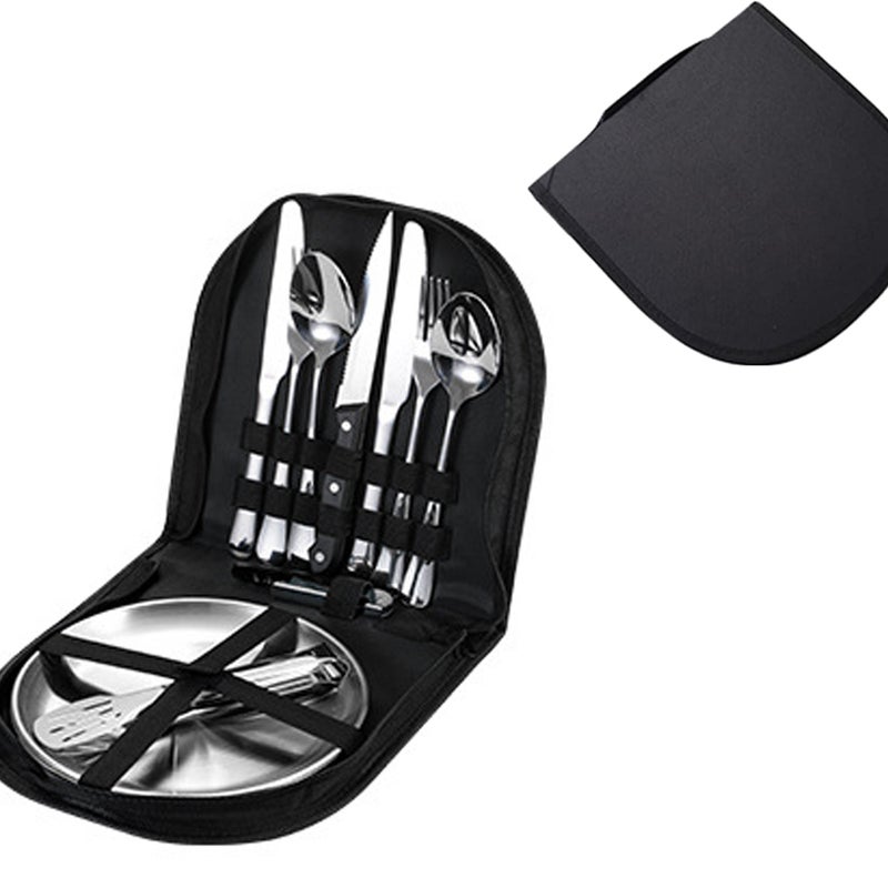 Zestaw sztućców kempingowych dla 2 osób, 12 elementów, sztućce podróżne na kemping i piknik.