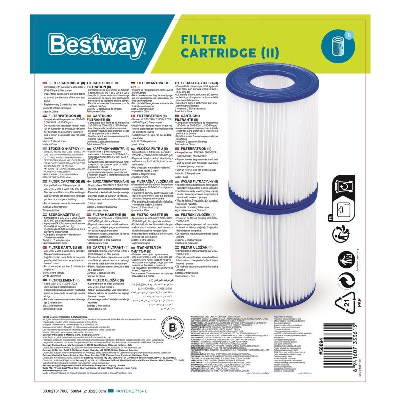 CARTUCHO PARA BOMBA DE FILTRO DE PISCINA CONF PCS 2 58094 II LT 2006/3028 - 9