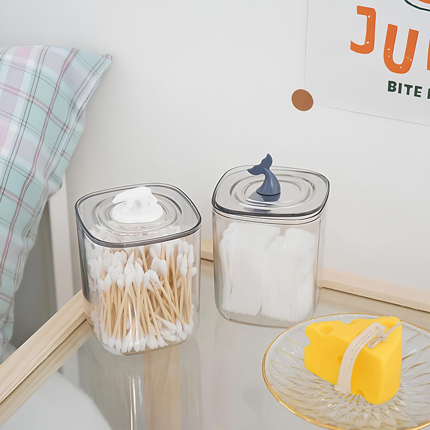 Distributeur De Boules De Coton 2 Pièces - Boîte Rangement Pour Cotons Tiges Transparent - Support De Coton Tige Pour Boîte à Cosmétiques - 9