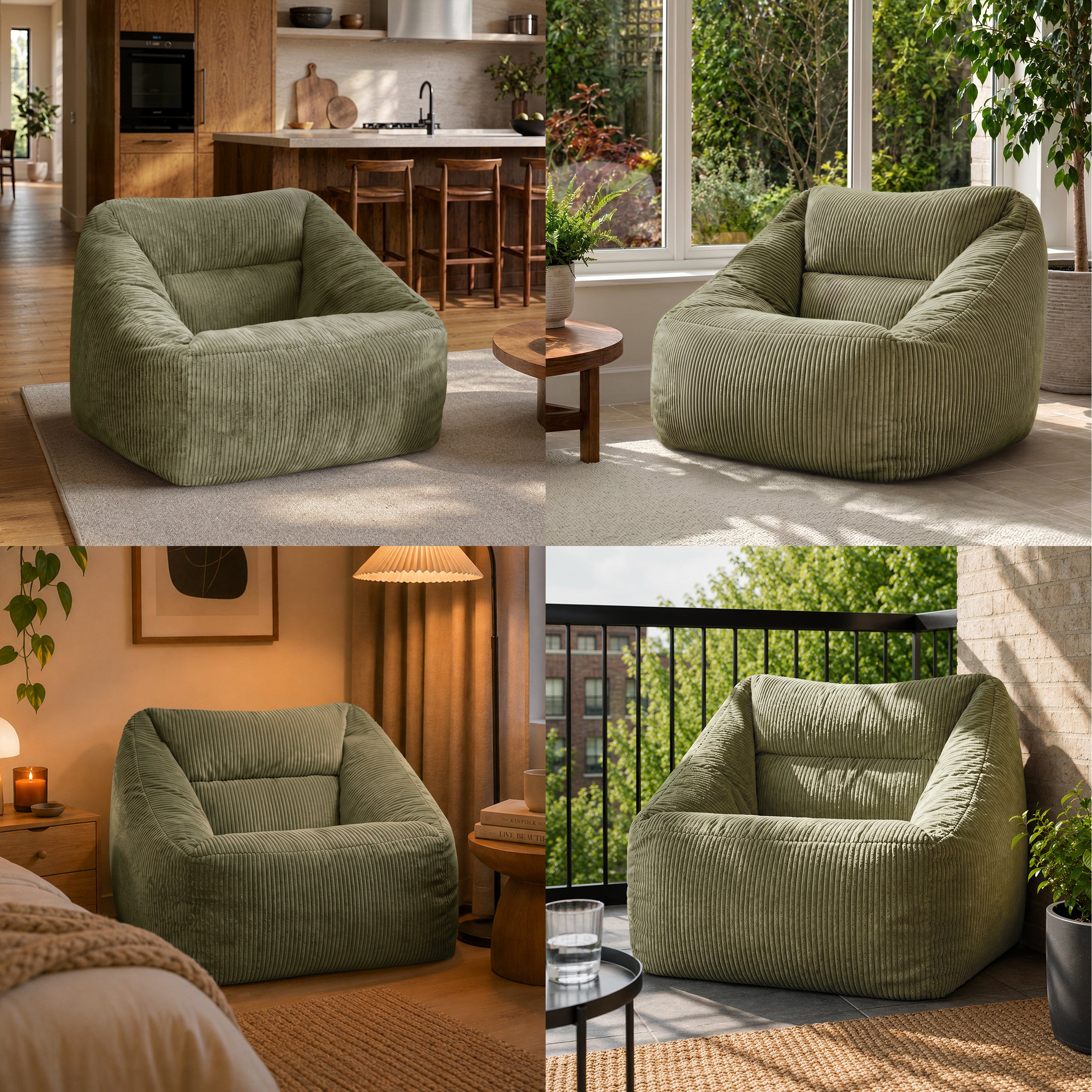 Pouf poltrona Icon in velluto a coste verde salvia, soggiorno, camera da letto, 97x84cm Oeko-Tex® - 9