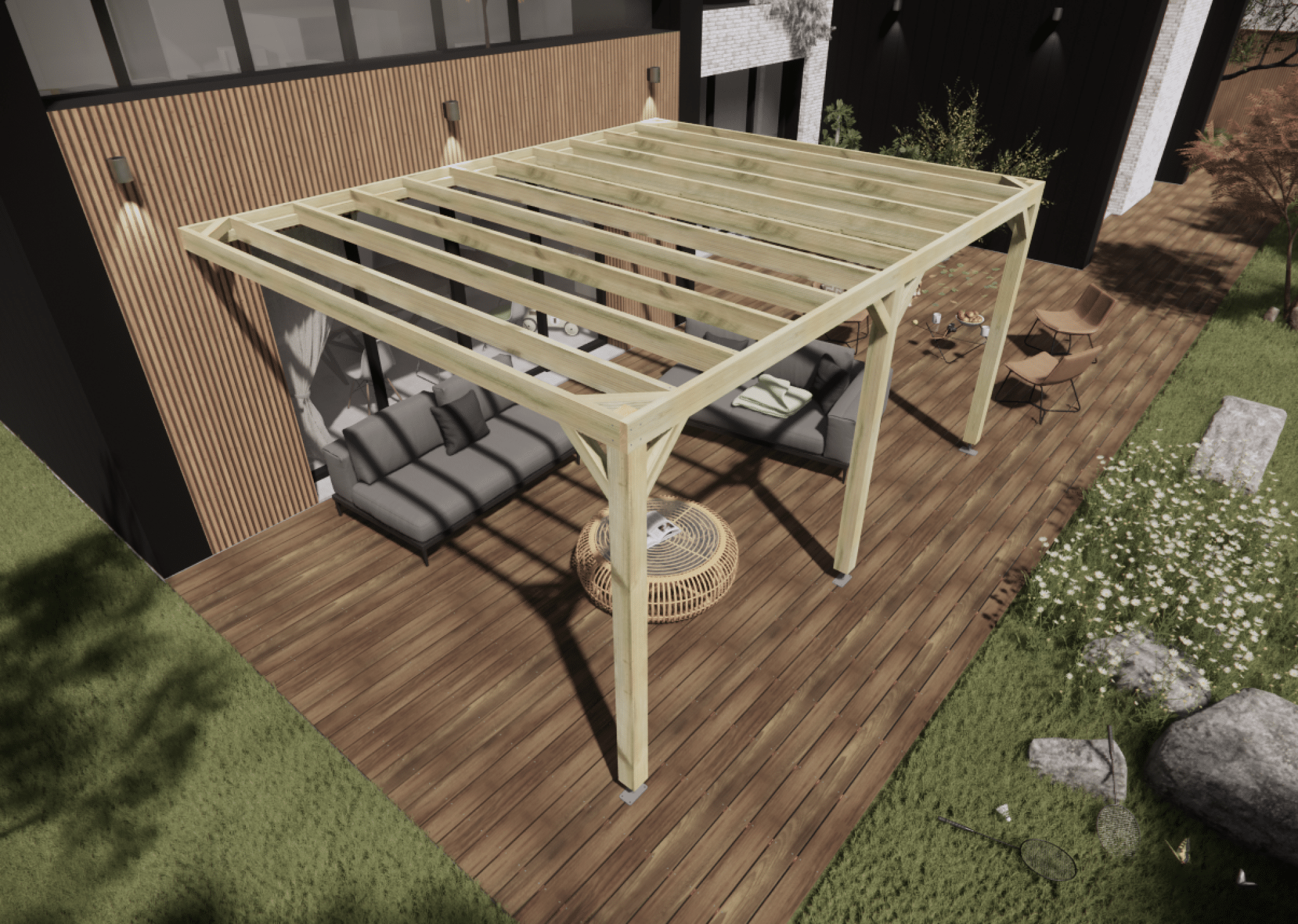 Pergola adossée Vert en Bois 20.16 m² - 4