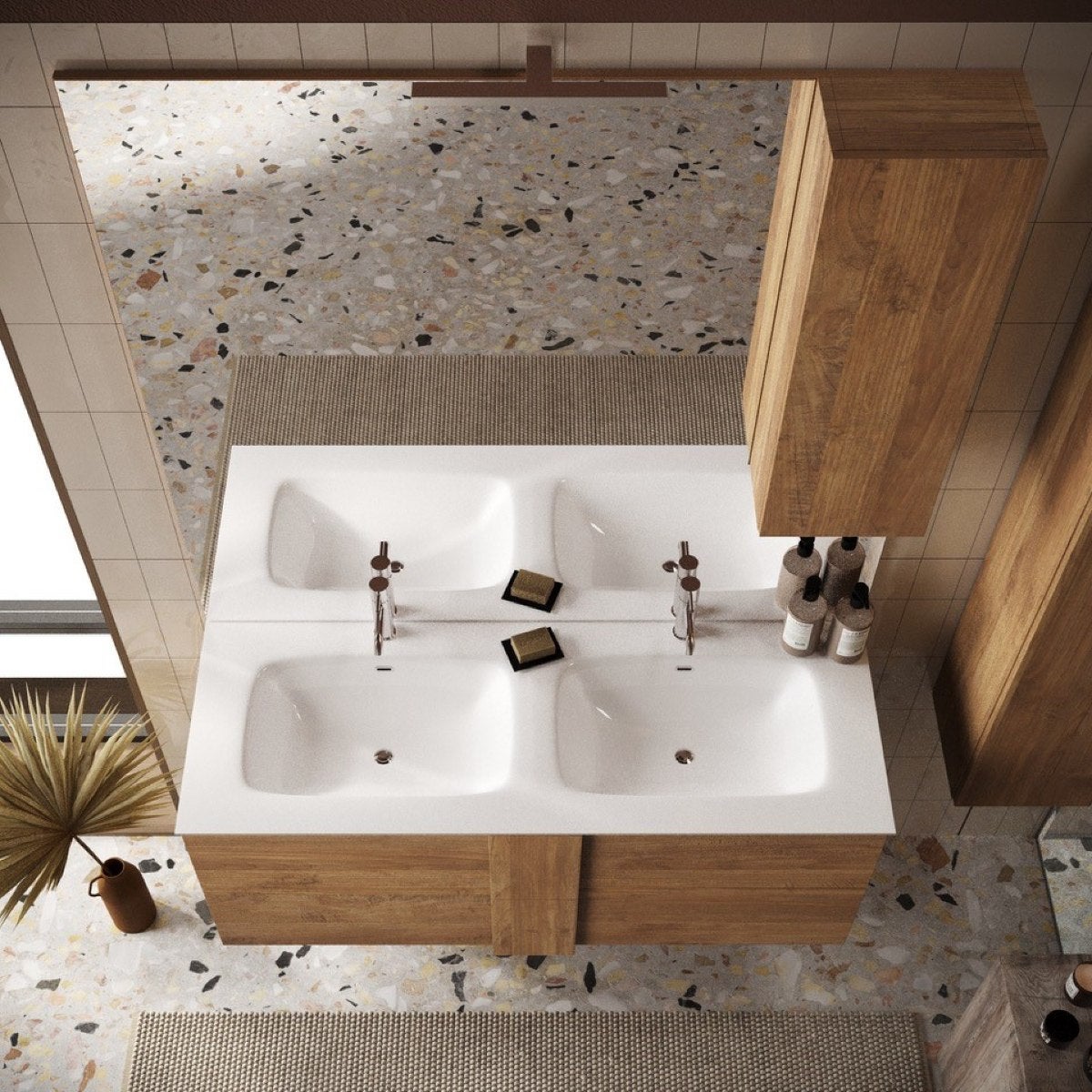 Meuble suspendu salle de bain en bois + vasque 120cm TERRA - 4