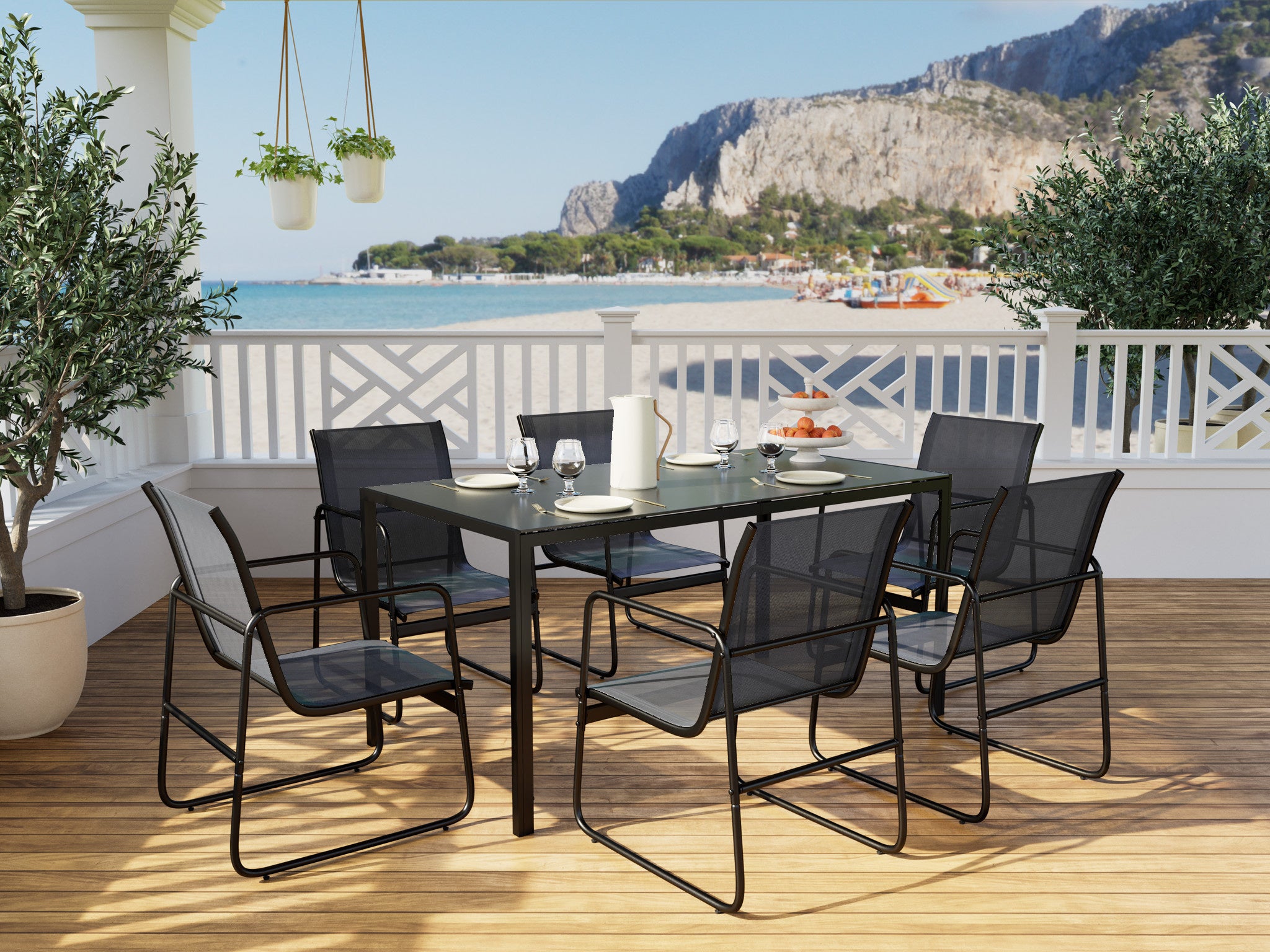 Salon de jardin en Acier Noir 6 personnes - 7