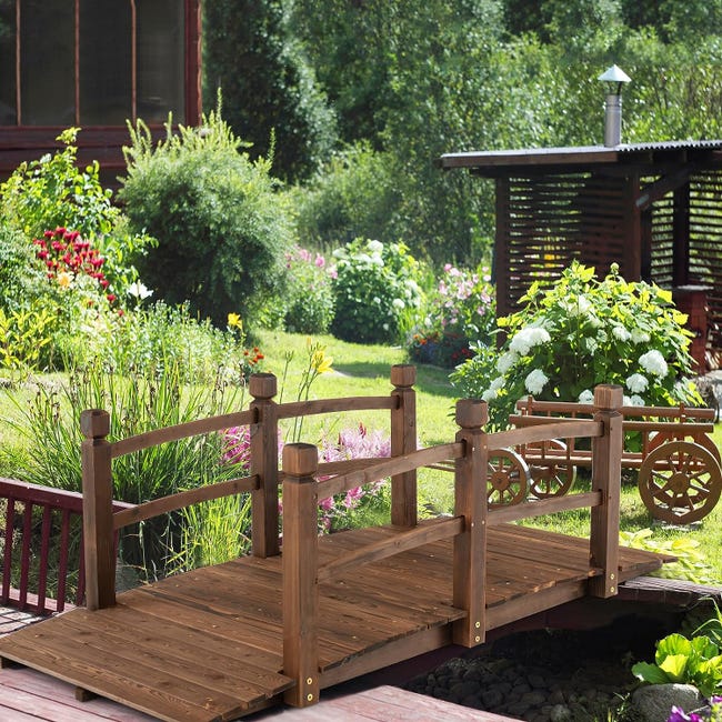 Ponte Da Giardino In Legno COSTWAY - Decorativo Ad Arco Con Doppie Sbarre, Per Cortile, Ruscelli E Fattorie - Foto 9