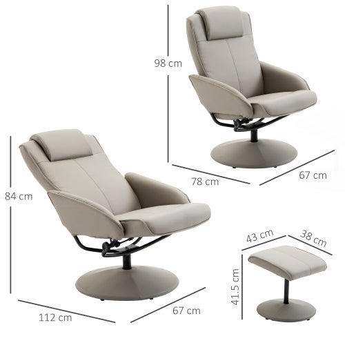 Fauteuil relax pivotant 360° gris avec repose-pieds, dossier inclinable 145°, fauteuil TV confortable pour salon moderne - 3
