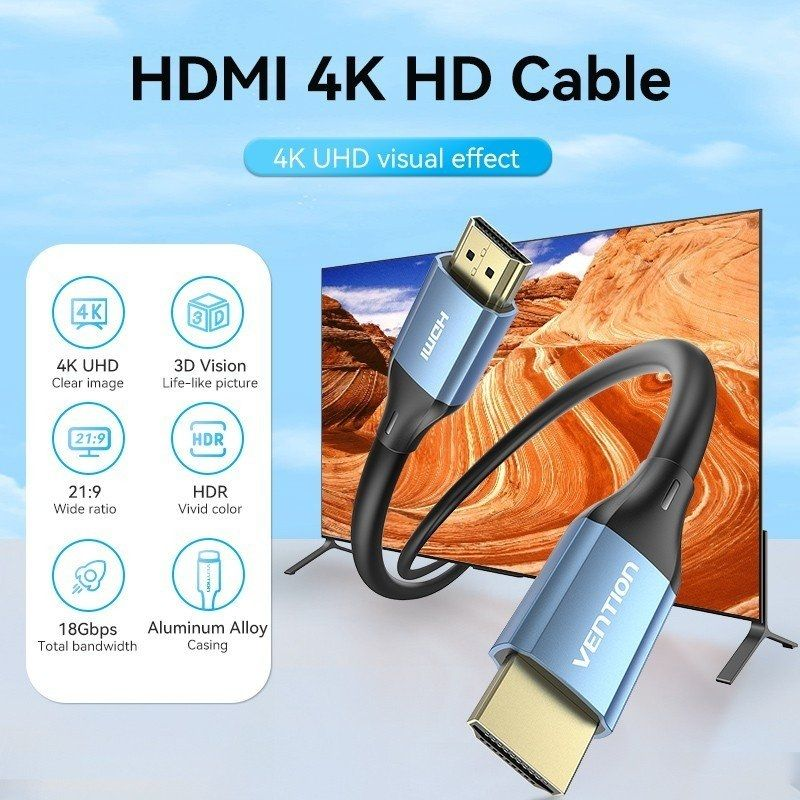 C�ble HDMI 2.0 4K Vention Alhsf HDMI M�le HDMI M�le 1m Bleu - 2